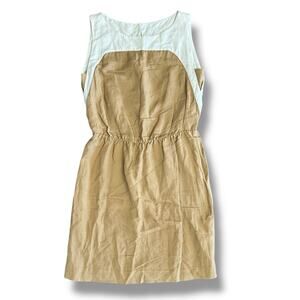 Gigliotti Italy Linen Rayon Tan & Cream Colorblock Dress Size S